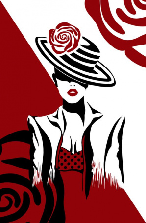 Дама в шляпе с красной розой