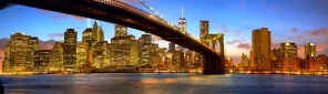 Вид на Манхэттен с Бруклинского моста на закате