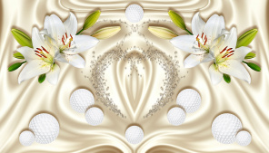 Живые белые лилии на перламутровом фоне