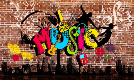 Граффити на тему музыки на стене