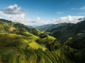 Зеленые холмы спускающиеся в долину