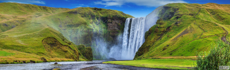 Вид на водопад Сельяландсфосс. Исландия. Панорама