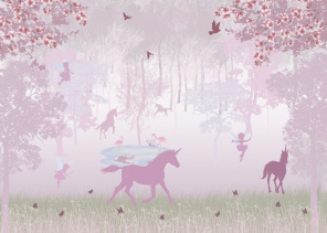 Единороги и феи в розовом лесу