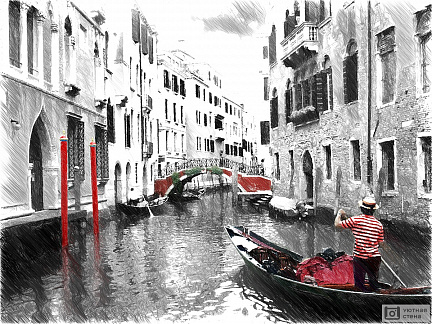 Фотообои Канал Венеции в стиле рисунка карандашом