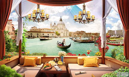 Фотообои Венецианское кафе с видом на канал