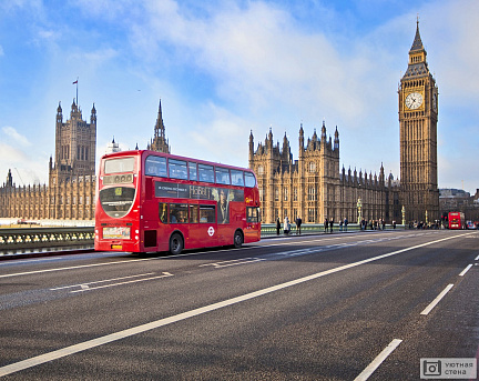 Фотообои Двухэтажный автобус на фоне Биг-Бена. Лондон. Англия
