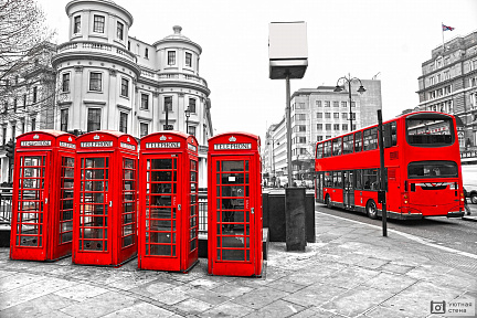 Фотообои Двухэтажный автобус и красные телефонные будки
