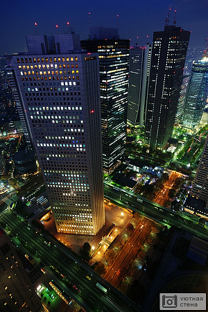 Фотообои Ночные небоскребы в Токио. Япония