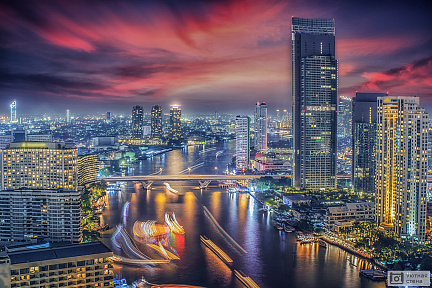 Фотообои Разноцветные огни ночного Бангкока. Таиланд