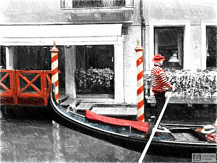 Фотообои Иллюстрация Гондольера Венеции в стиле рисунка карандашом