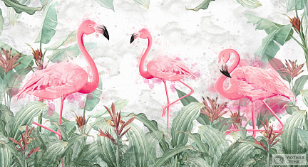 Фламинго среди листьев