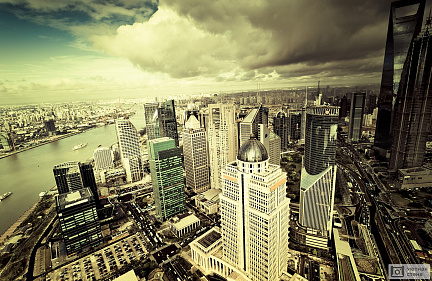 Панорама Шанхая с красивым эффектом