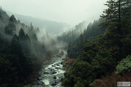 Фотообои Туманная горная речка