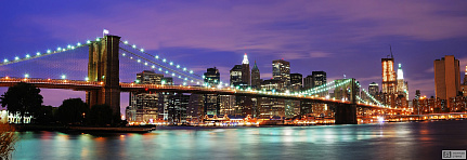 Фотообои Ночной пейзаж с Бруклинским мостом над рекой Гудзон