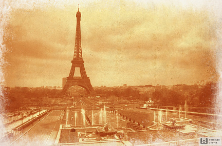 Фотообои Старинное фото с Эйфелевой башней.  Париж. Франция