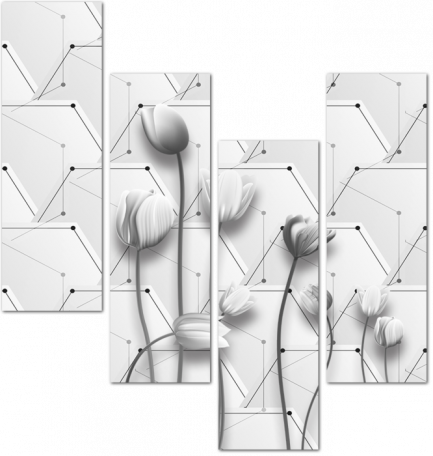 Белые тюльпаны на геометрическом фоне