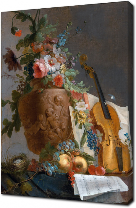 Жан Жак Бачелье — Натюрморт с цветами и скрипкой