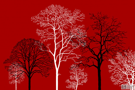 Силуэты деревьев на красном фоне