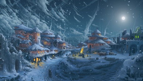 Зимняя деревня в фантастическом мире