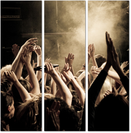 Толпа на концерте с поднятыми вверх руками