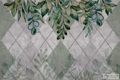 Акварельные листья на геометричном фоне