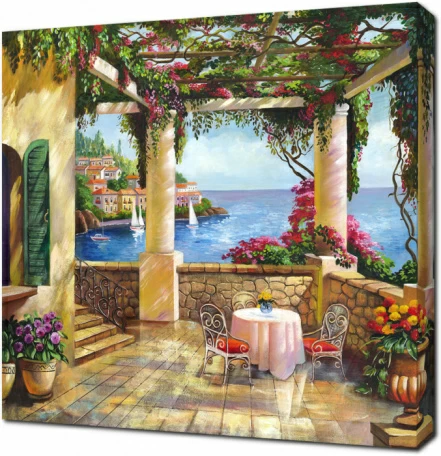 Терраса с цветущим потолком у моря