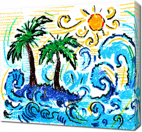 Картина на холсте Волны и пальмы масляной пастелью: - Арт. 500581 | Купить  в интернет-магазине - Уютная стена