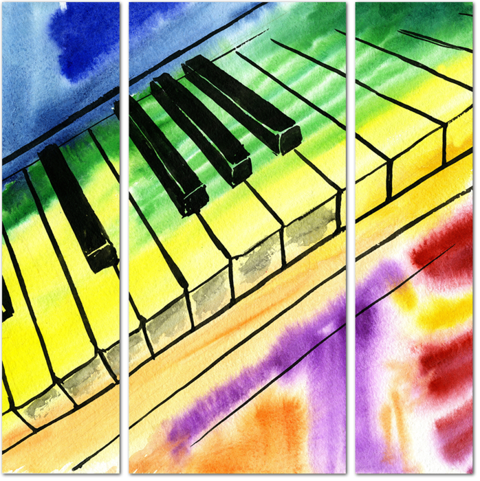 Клавиши пианино акварелью