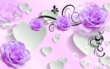 Пурпурные 3D розы и сердечки