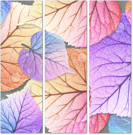 Разноцветные листья с каплями росы