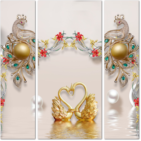 Золотые лебеди украшенные драгоценной аркой