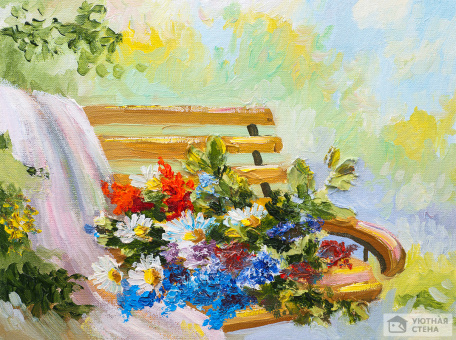Букет цветов на скамье
