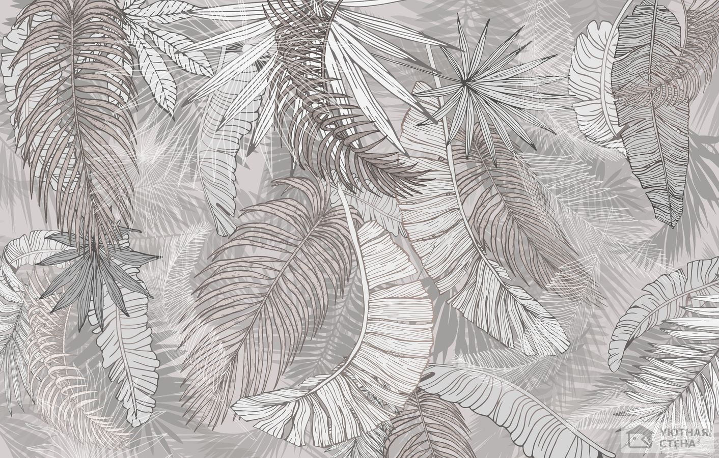 Графичные листья пальм в сепии