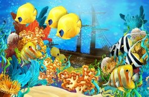 Рисунок с кораблем и рыбками