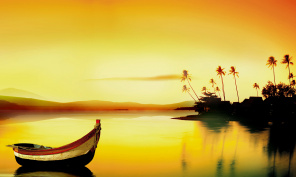 Лодка у моря на закате
