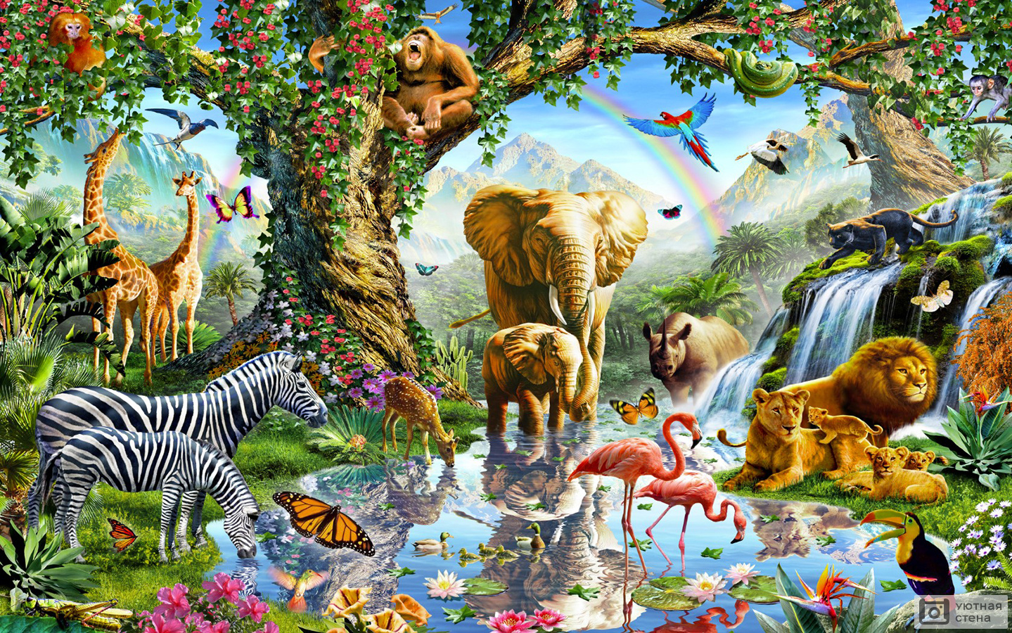 Фотообои Тропические животные в сказочном саду - Арт. 180486 | Купить в  интернет-магазине Уютная стена