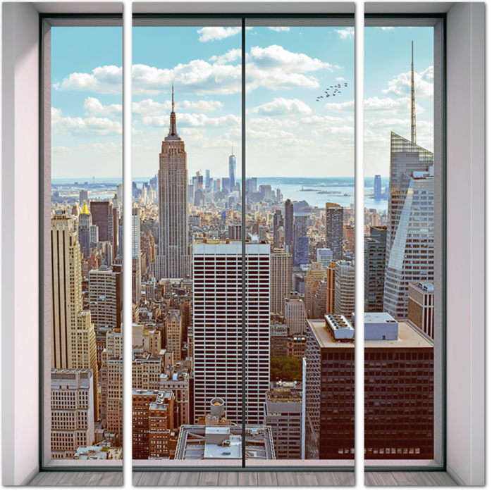 Окно с видом на дневной мегаполис