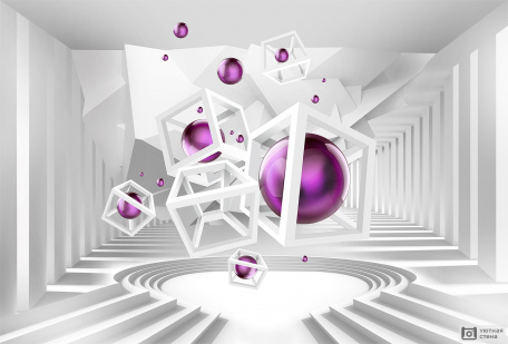 Фиолетовые 3Д шары и кубы
