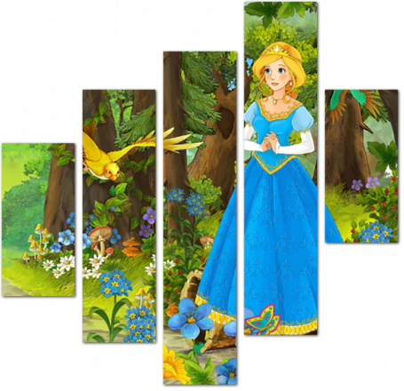 Диснеевская принцесса в окружении цветов и птиц