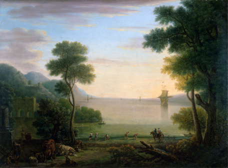 Джон Вуттон — классический пейзаж с фигурами и животными: закат