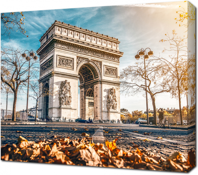 Осенний пейзаж с Триумфальной аркой в Париже. Франция