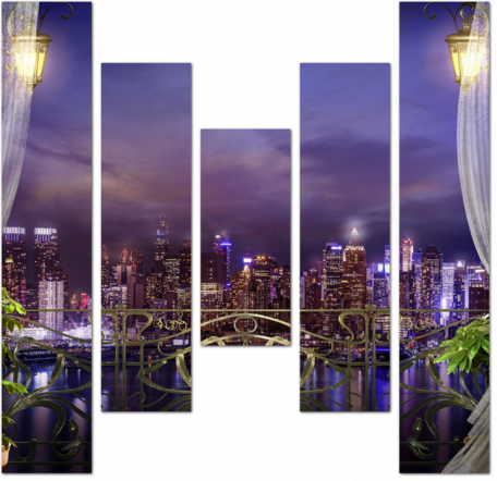 Балкон с видом на ночной Нью-Йорк