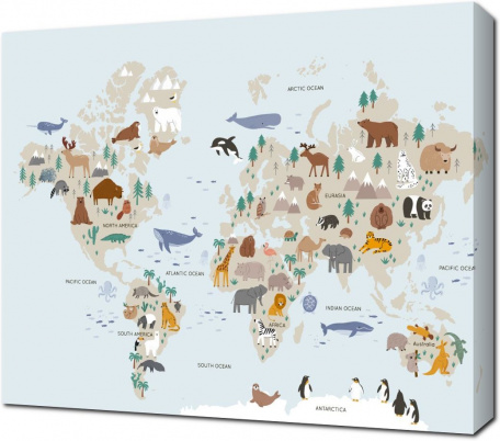 Детская голубая карта с животными на английском
