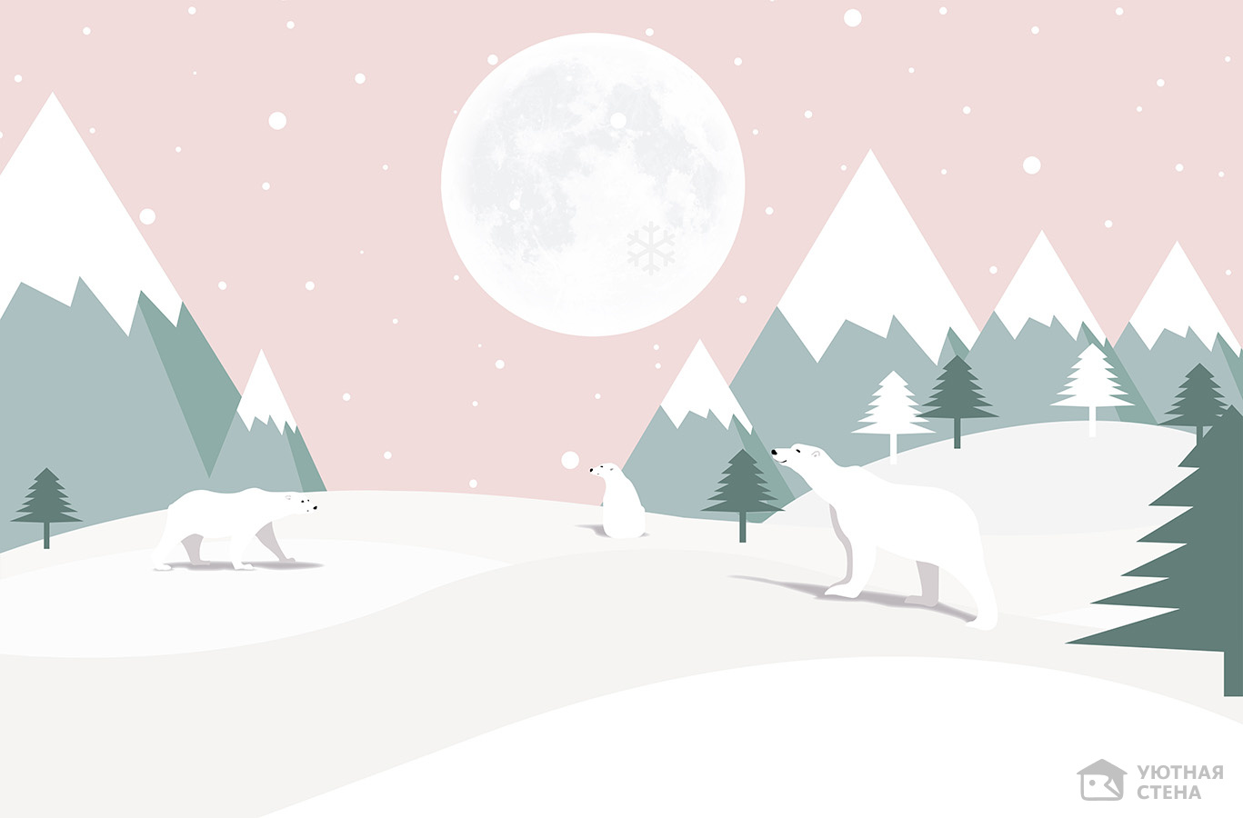 Зимний пейзаж с луной и белыми медведями
