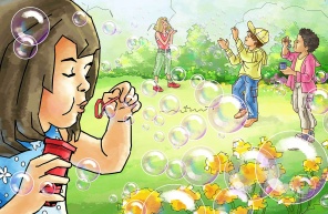 Дети пускают мыльные пузыри