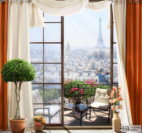 Окно с балконом с видом на Париж