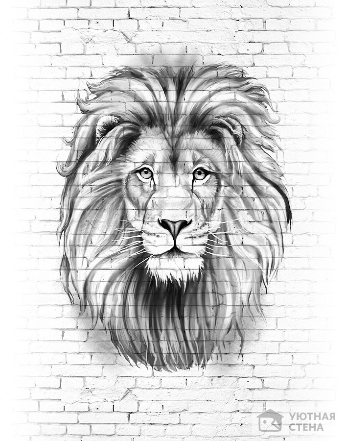 Голова льва на кирпичной стене