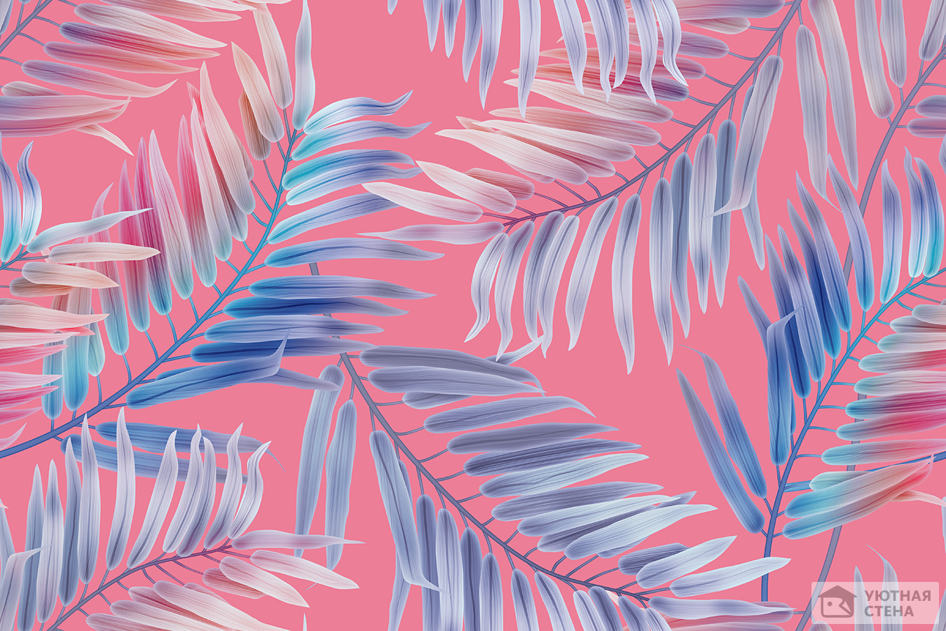 Пальмовые листья на розовом фоне