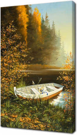 Деревянная Лодка на берегу озера