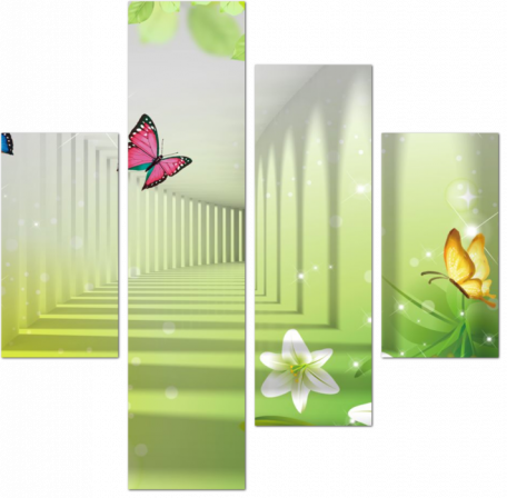 Зеленый туннель с цветами и бабочками